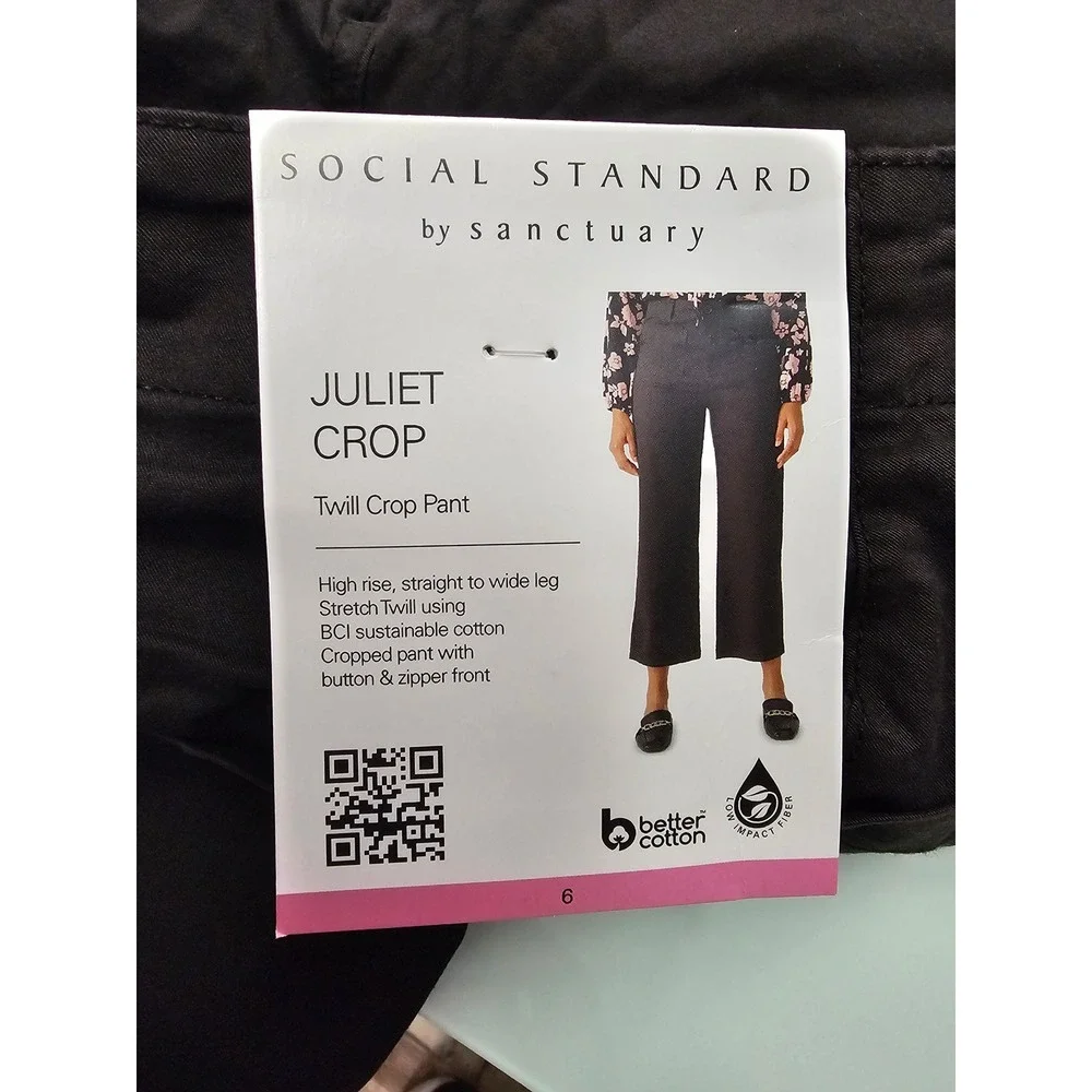 Social Standard by Sanctuary Womens Crop Pants Black Cotton Blend Casual Size 6